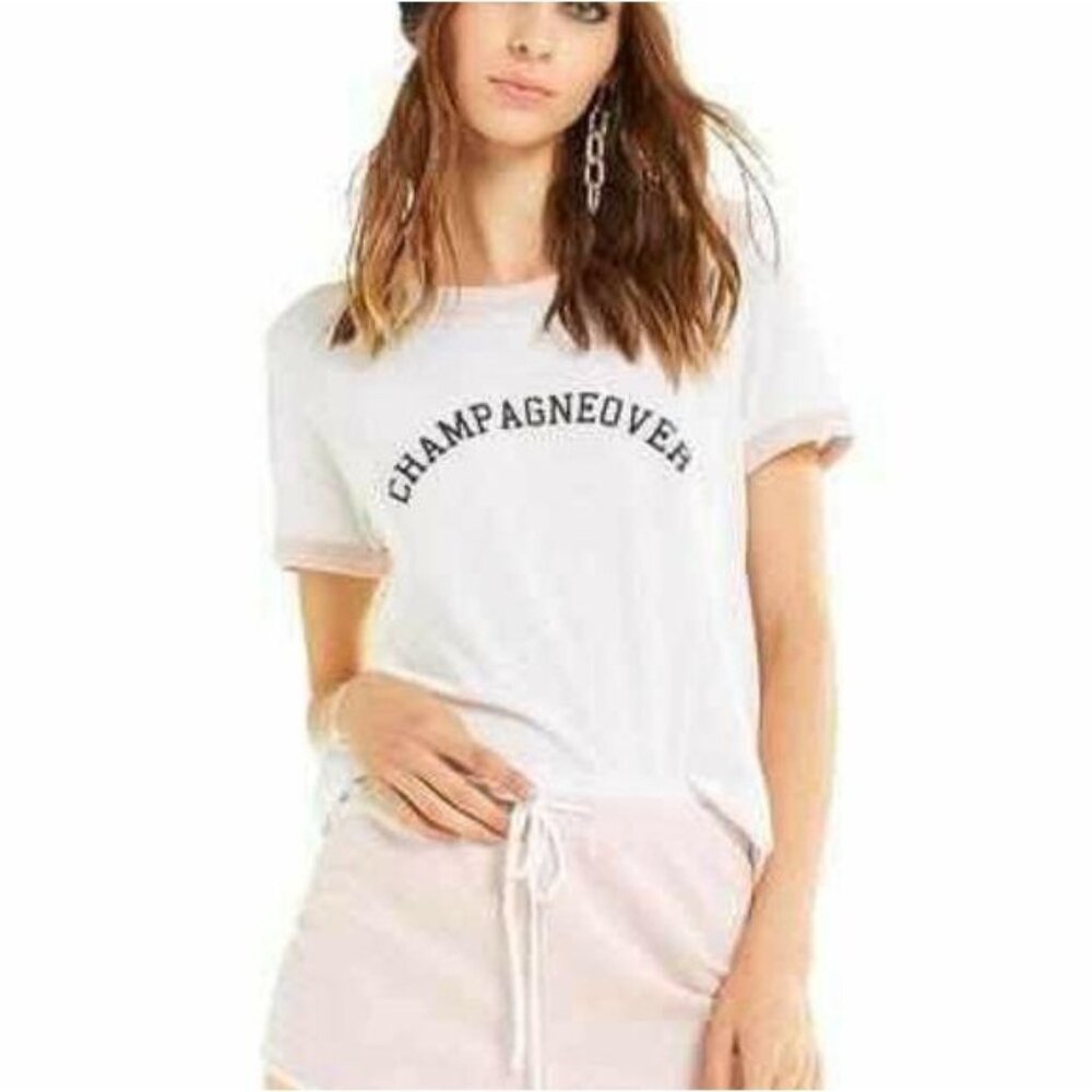 Wildfox NWT Womens Champagnenover T-Shirt XS White Crewneck high low crop shirt